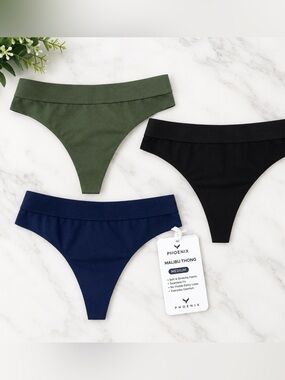 Lot 3 Phoenix Malibu Thong Swim Gym Underwear Medium NWT Blue Black Green